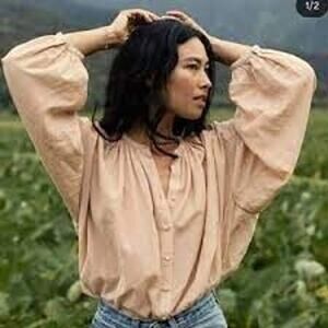 DOEN | L | Jane Blouse Button Down Up Top Relaxed Flowy Womens Shirt Luxury